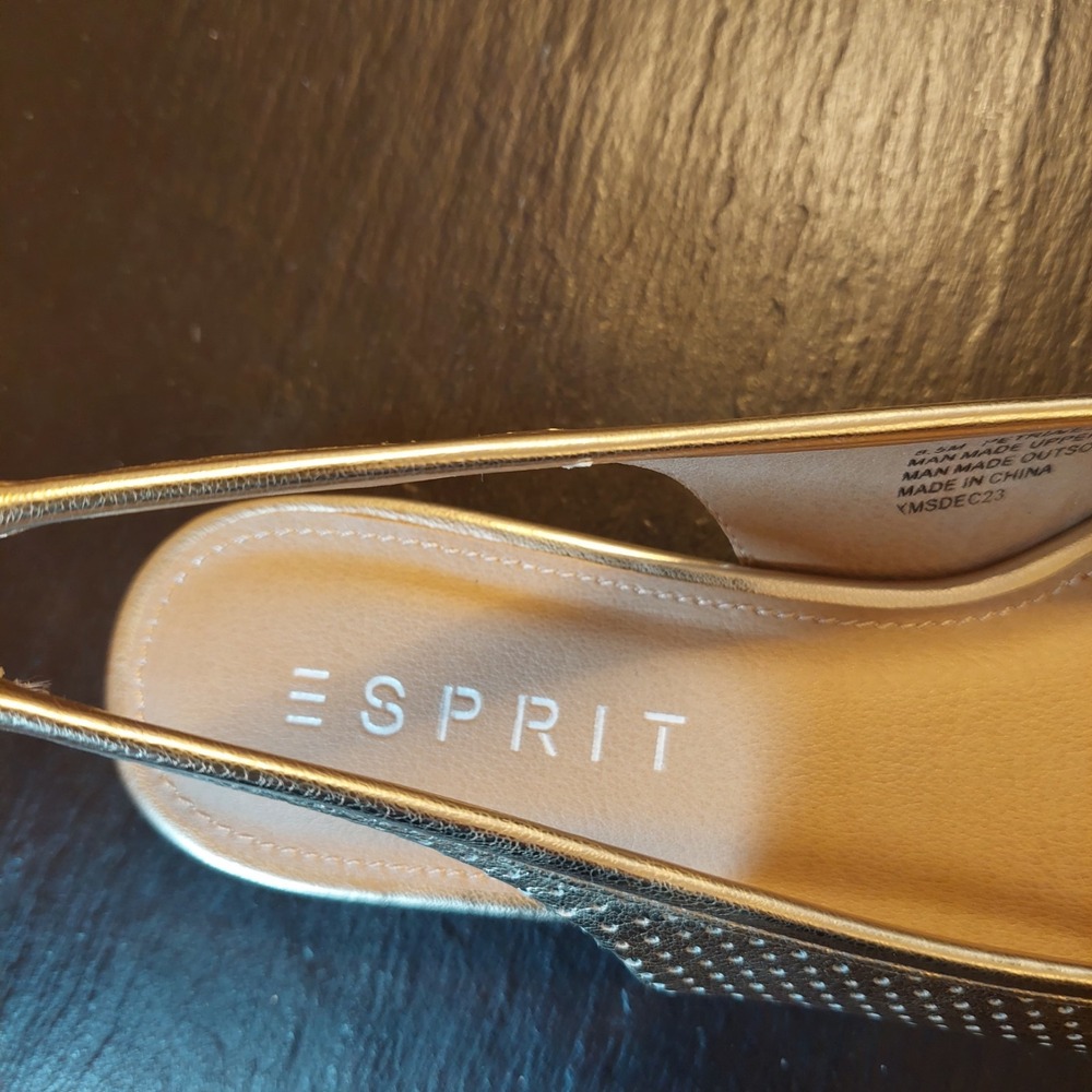 Esprit Gold Perforated Pointed Toe Slingback Flats - Picture 6 of 9
